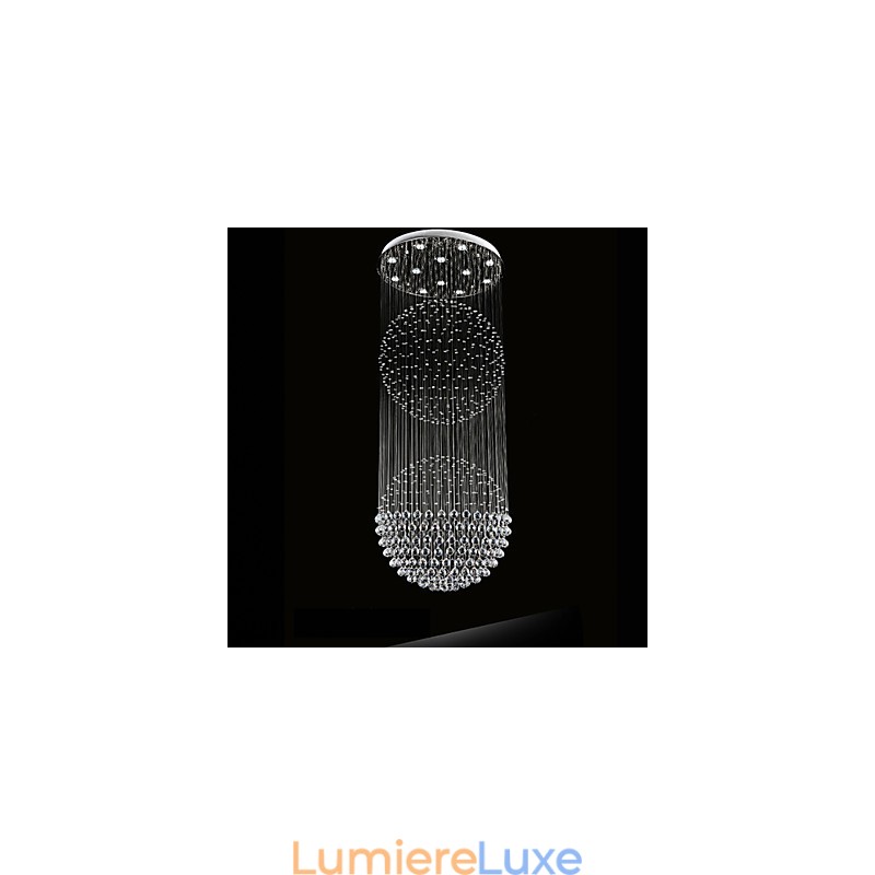 Lustre suspendu moderne en cristal à 12 lumières, design argenté, globe en cristal transparent