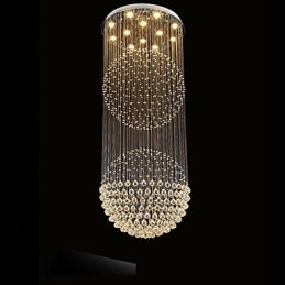Lustre suspendu moderne en cristal à 12 lumières, design argenté, globe en cristal transparent