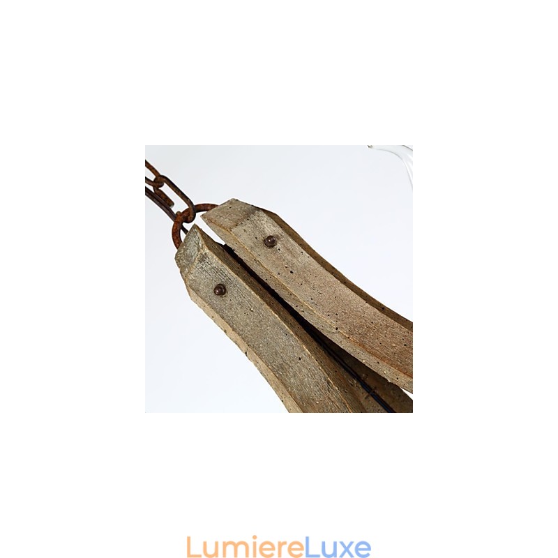 Lustre vintage en bois et bambou peint de style mini