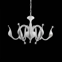 Lustre moderne contemporain en métal galvanisé blanc à 9 lumières