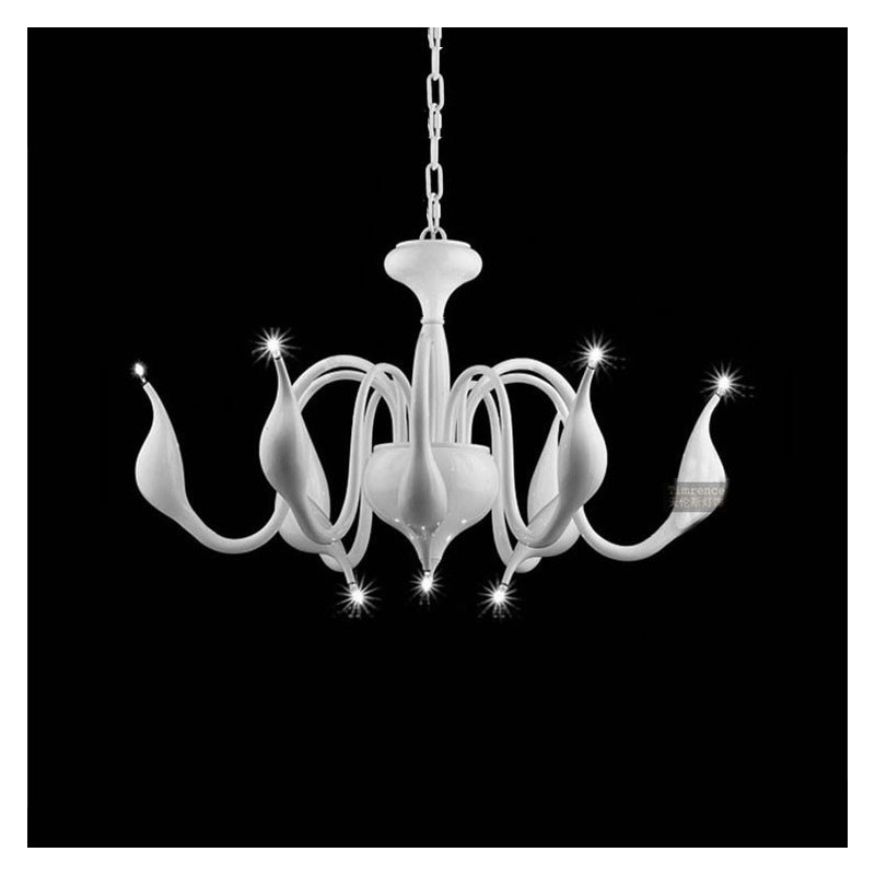 Lustre moderne contemporain en métal galvanisé blanc à 9 lumières