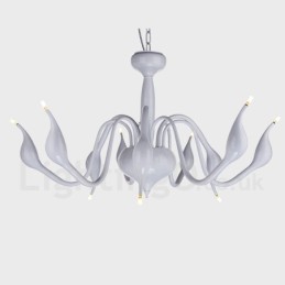 Lustre moderne contemporain en métal galvanisé blanc à 9 lumières