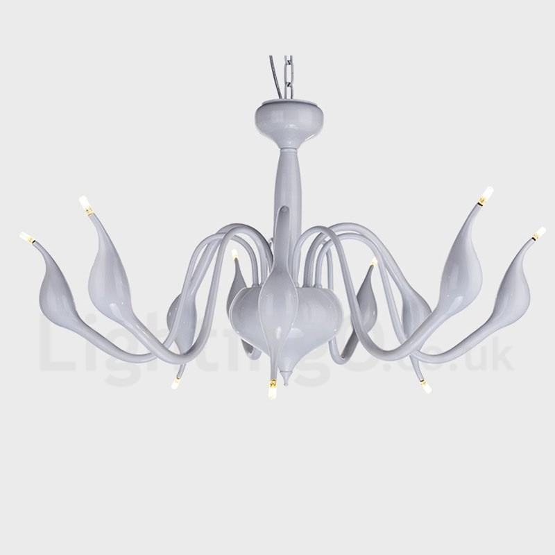 Lustre moderne contemporain en métal galvanisé blanc à 9 lumières
