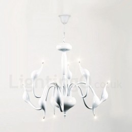 Lustre moderne contemporain en métal galvanisé blanc à 9 lumières