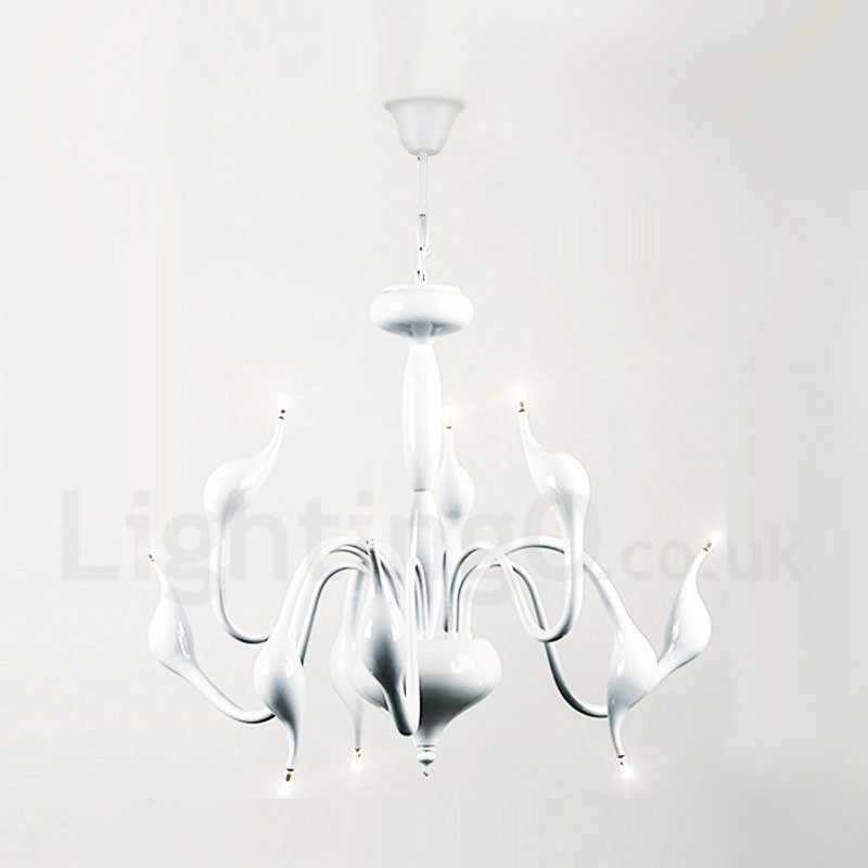Lustre moderne contemporain en métal galvanisé blanc à 9 lumières