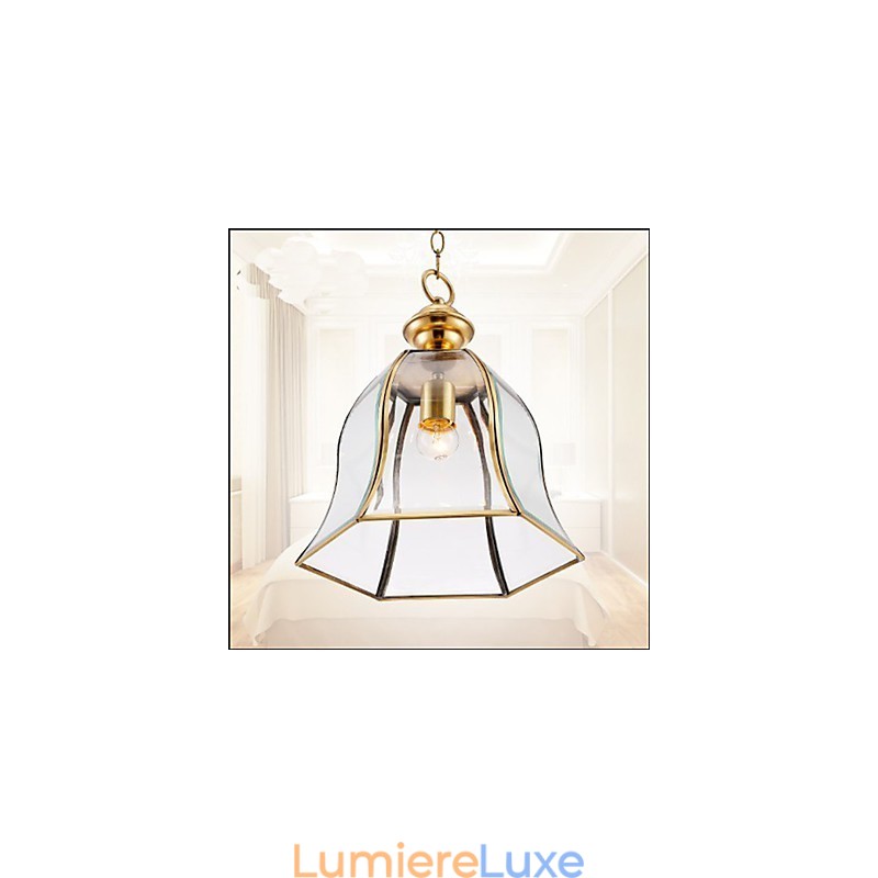 Suspension Country américaine de petite taille, tout en cuivre et verre simple