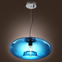 Suspension design moderne en verre bleu avec ampoule incluse