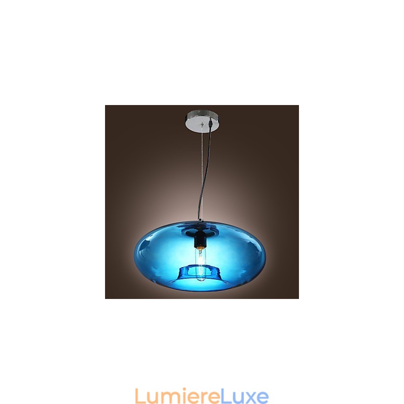 Suspension design moderne en verre bleu avec ampoule incluse