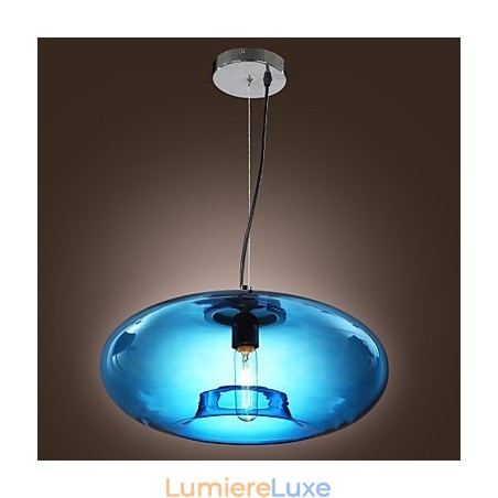 Suspension design moderne en verre bleu avec ampoule incluse Suspension design moderne en verre bleu avec ampoule incluse