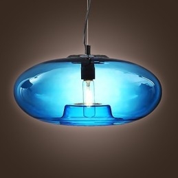 Suspension design moderne en verre bleu avec ampoule incluse