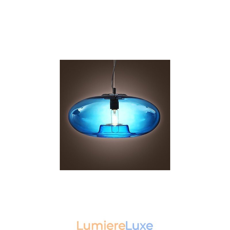 Suspension design moderne en verre bleu avec ampoule incluse