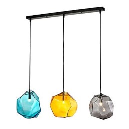 Suspension 3 lumières style italien, galvanoplastie transparente