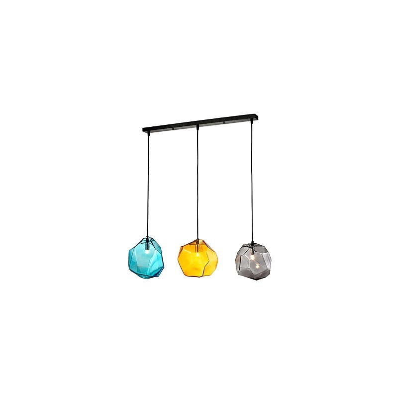 Suspension 3 lumières style italien, galvanoplastie transparente