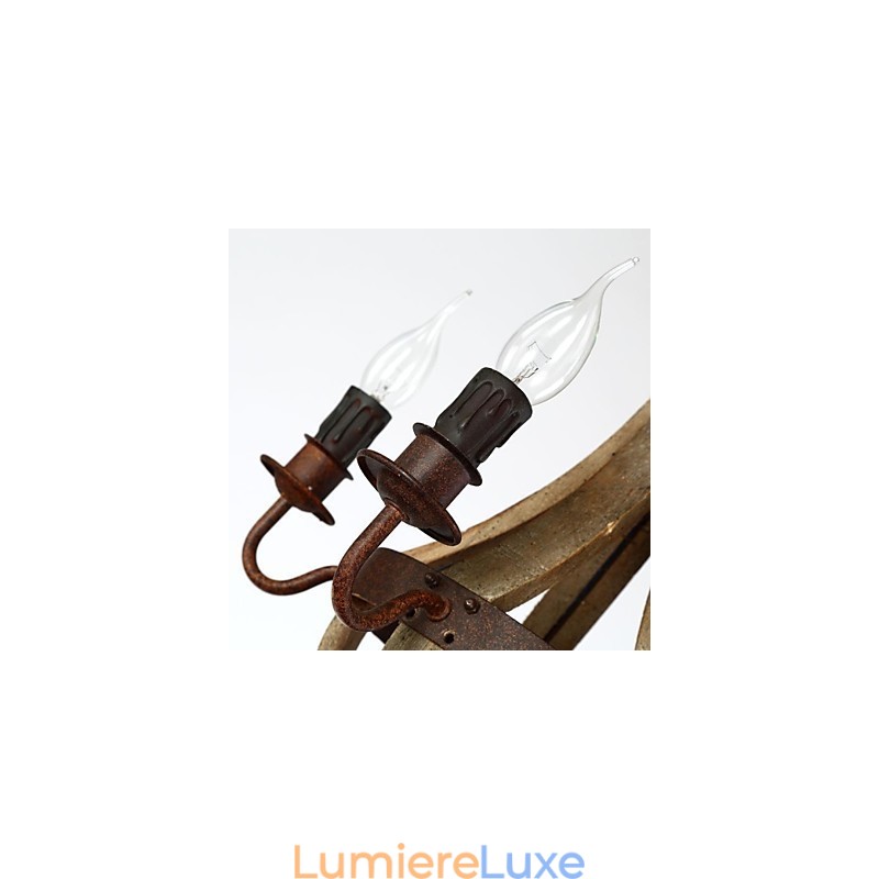 Lustre vintage en bois et bambou peint de style mini