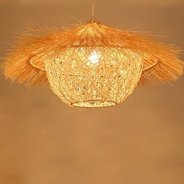 Lampe suspendue à tête unique en rotin tressé moderne et rural