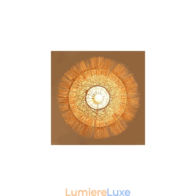 Lampe suspendue à tête unique en rotin tressé moderne et rural