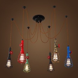 Suspension vintage à 6 lumières, design de pipe à eau
