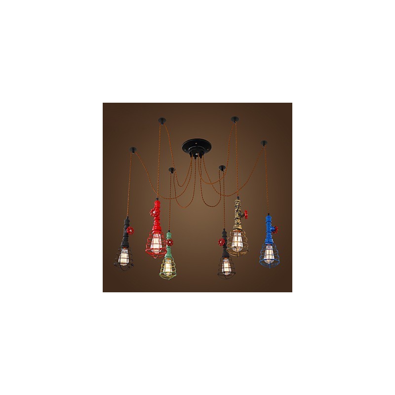 Suspension vintage à 6 lumières, design de pipe à eau