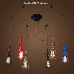 Suspension vintage à 6 lumières, design de pipe à eau