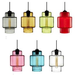 Lustre en verre à une tête avec abat-jour en verre (gris, jaune, vert, rouge, rose, bleu, blanc)