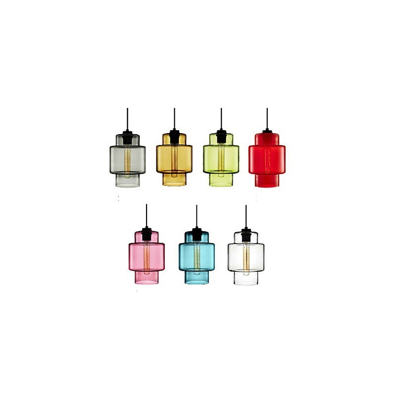 Lustre en verre à une tête avec abat-jour en verre (gris, jaune, vert, rouge, rose, bleu, blanc)