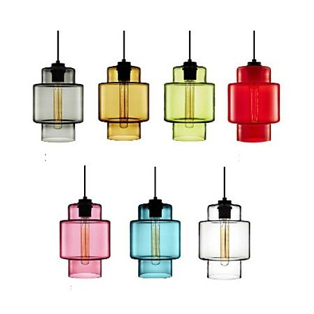 Lustre en verre à une tête avec abat-jour en verre (gris, jaune, vert, rouge, rose, bleu, blanc) Lustre en verre à une tête avec abat-jour en verre (gris, jaune, vert, rouge, rose, bleu, blanc)