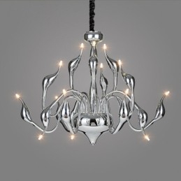 Lustre moderne contemporain en métal chromé galvanisé argenté à 15 lumières