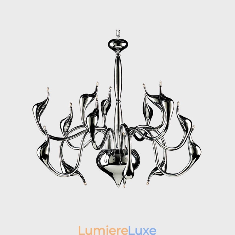 Lustre moderne contemporain en métal chromé galvanisé argenté à 15 lumières