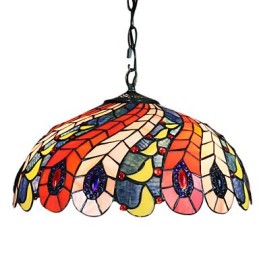 Suspension à 2 lumières avec abat-jour à motif plumes de paon