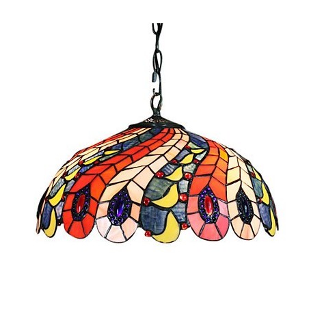 Suspension à 2 lumières avec abat-jour à motif plumes de paon Suspension à 2 lumières avec abat-jour à motif plumes de paon