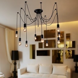 Lustre design vintage, ampoules incluses, suspension Living 10 lumières