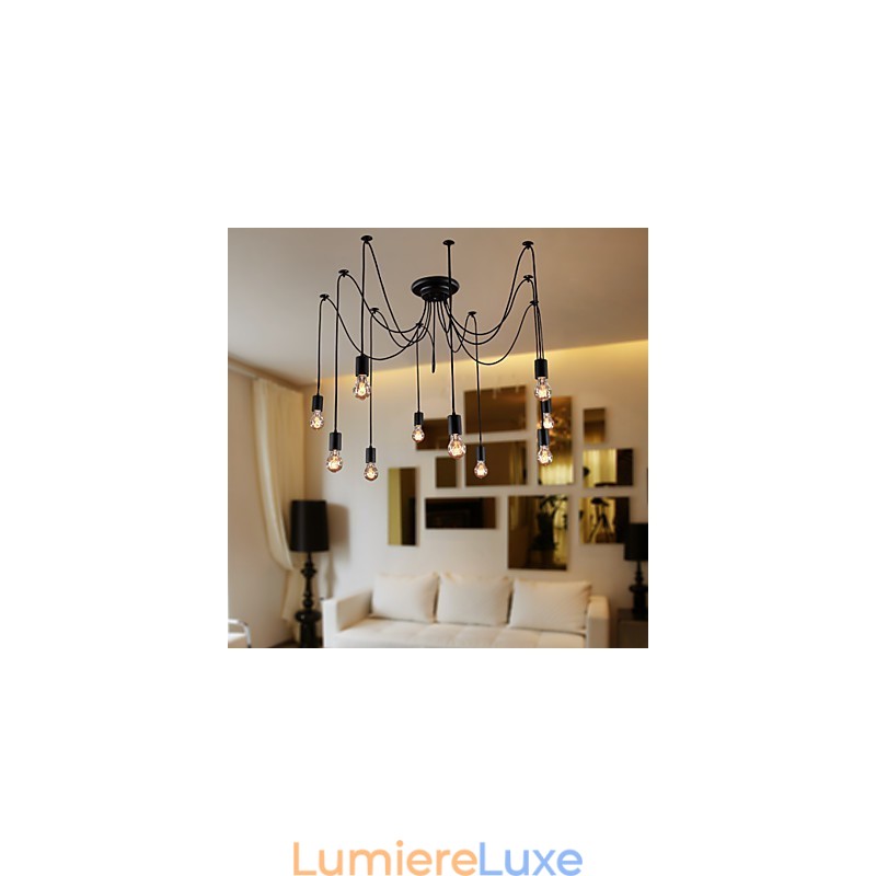 Lustre design vintage, ampoules incluses, suspension Living 10 lumières
