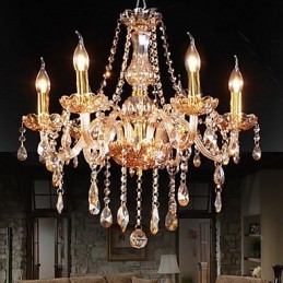 Lustre élégant en cristal ambré à 6 lumières pour la maison