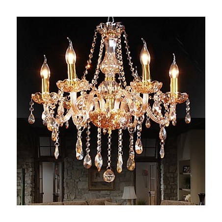 Lustre élégant en cristal ambré à 6 lumières pour la maison Lustre élégant en cristal ambré à 6 lumières pour la maison