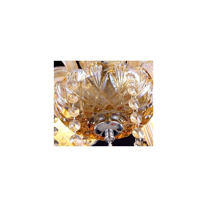 Lustre élégant en cristal ambré à 6 lumières pour la maison