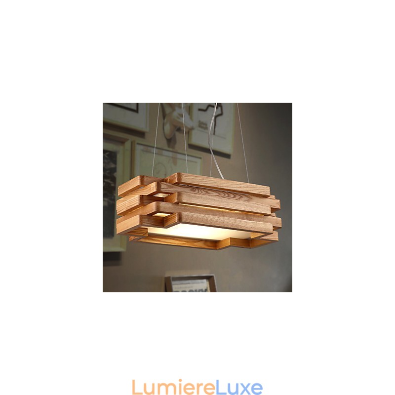 Suspension moderne contemporaine en bois et bambou de style campagnard