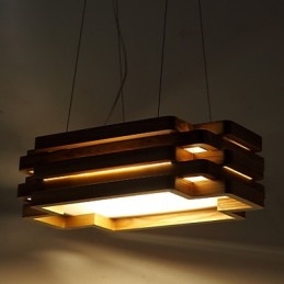 Suspension moderne contemporaine en bois et bambou de style campagnard