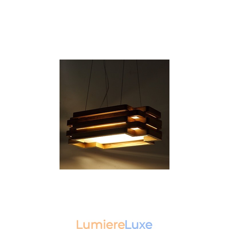Suspension moderne contemporaine en bois et bambou de style campagnard