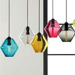 Lustre suspendu en verre artistique à tête unique couleur bonbon avec abat-jour en verre (gris, jaune, vert, rouge, rose, bleu, blanc)