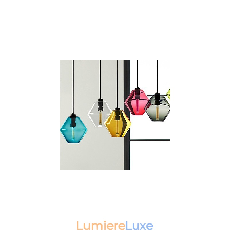 Lustre suspendu en verre artistique à tête unique couleur bonbon avec abat-jour en verre (gris, jaune, vert, rouge, rose, bleu, blanc)