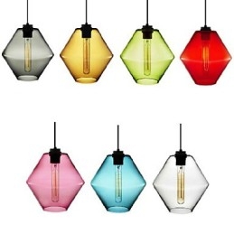Lustre suspendu en verre artistique à tête unique couleur bonbon avec abat-jour en verre (gris, jaune, vert, rouge, rose, bleu, blanc)