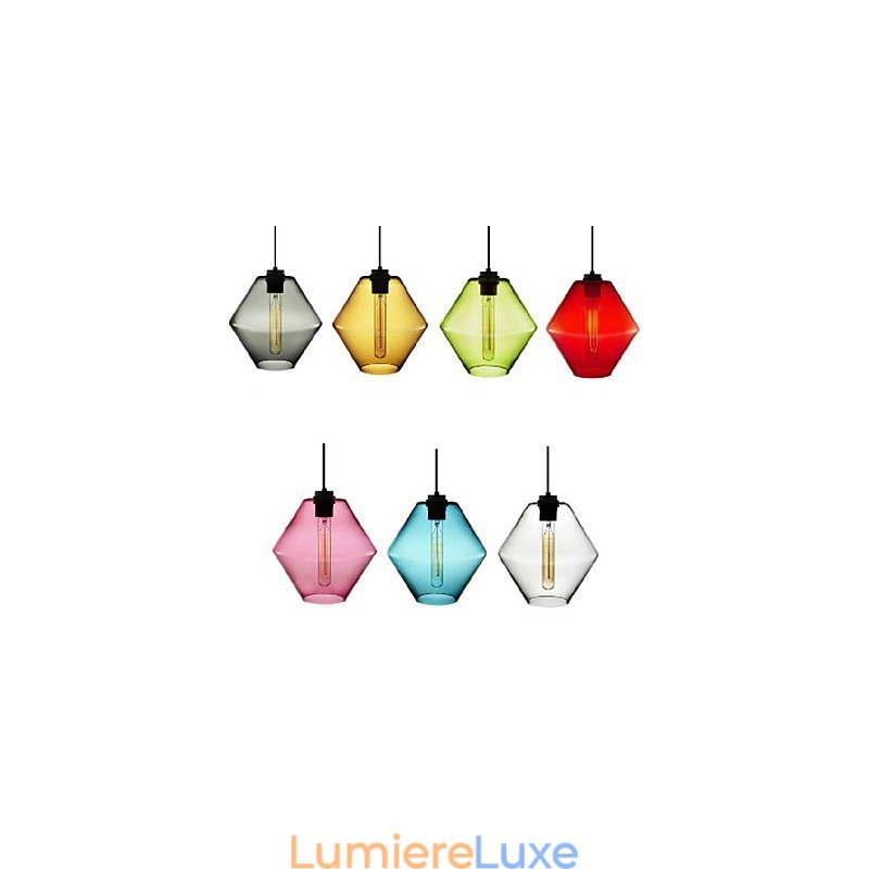 Lustre suspendu en verre artistique à tête unique couleur bonbon avec abat-jour en verre (gris, jaune, vert, rouge, rose, bleu, blanc)