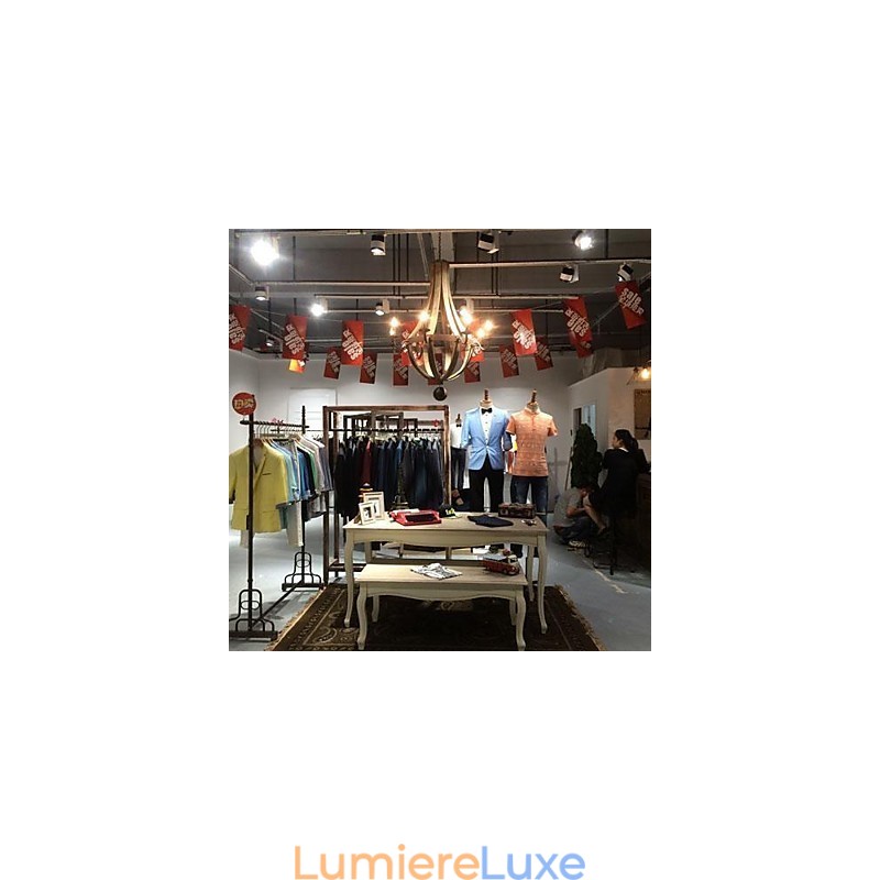 Lustre vintage en bois et bambou peint de style mini