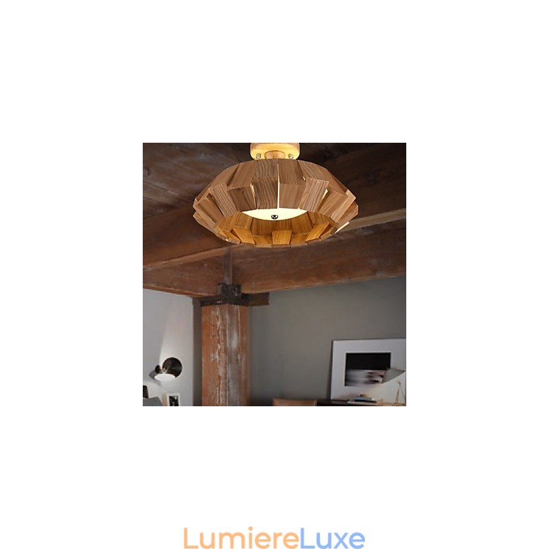 Suspension moderne contemporaine en bois et bambou de style campagnard