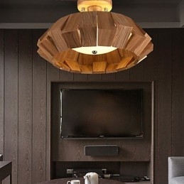 Suspension moderne contemporaine en bois et bambou de style campagnard