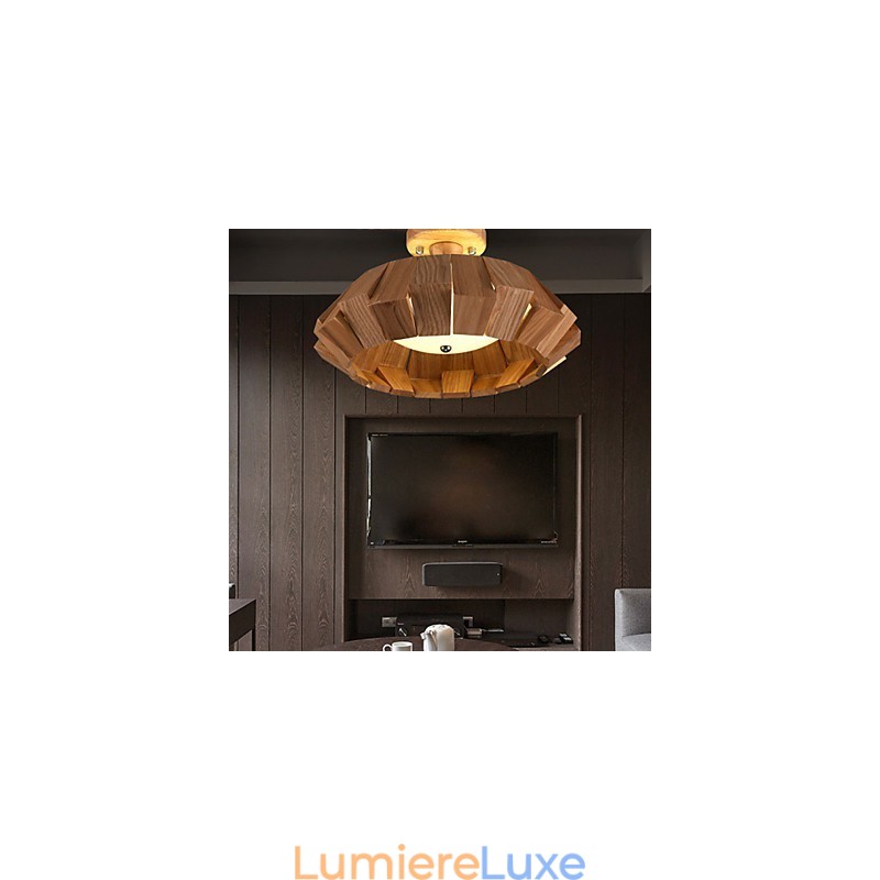 Suspension moderne contemporaine en bois et bambou de style campagnard