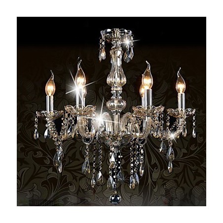Lustre en cristal de luxe à 6 lumières, couleur cognac, lustre en cristal K9 Lustre en cristal de luxe à 6 lumières, couleur cognac, lustre en cristal K9
