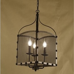 Lustre rétro industriel en fer forgé avec couvercle en filet