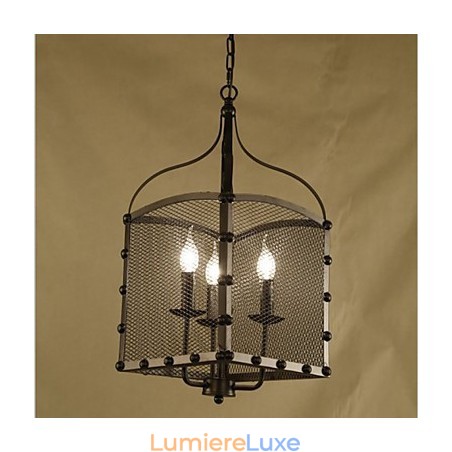 Lustre rétro industriel en fer forgé avec couvercle en filet Lustre rétro industriel en fer forgé avec couvercle en filet