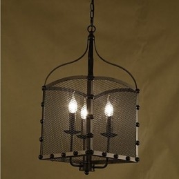 Lustre rétro industriel en fer forgé avec couvercle en filet